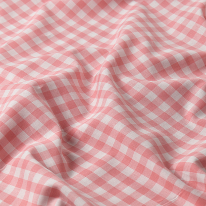 Blush Pink Gingham Check 100% Cotton Poplin Fabric – 110gsm