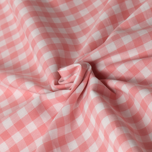Blush Pink Gingham Check 100% Cotton Poplin Fabric – 110gsm