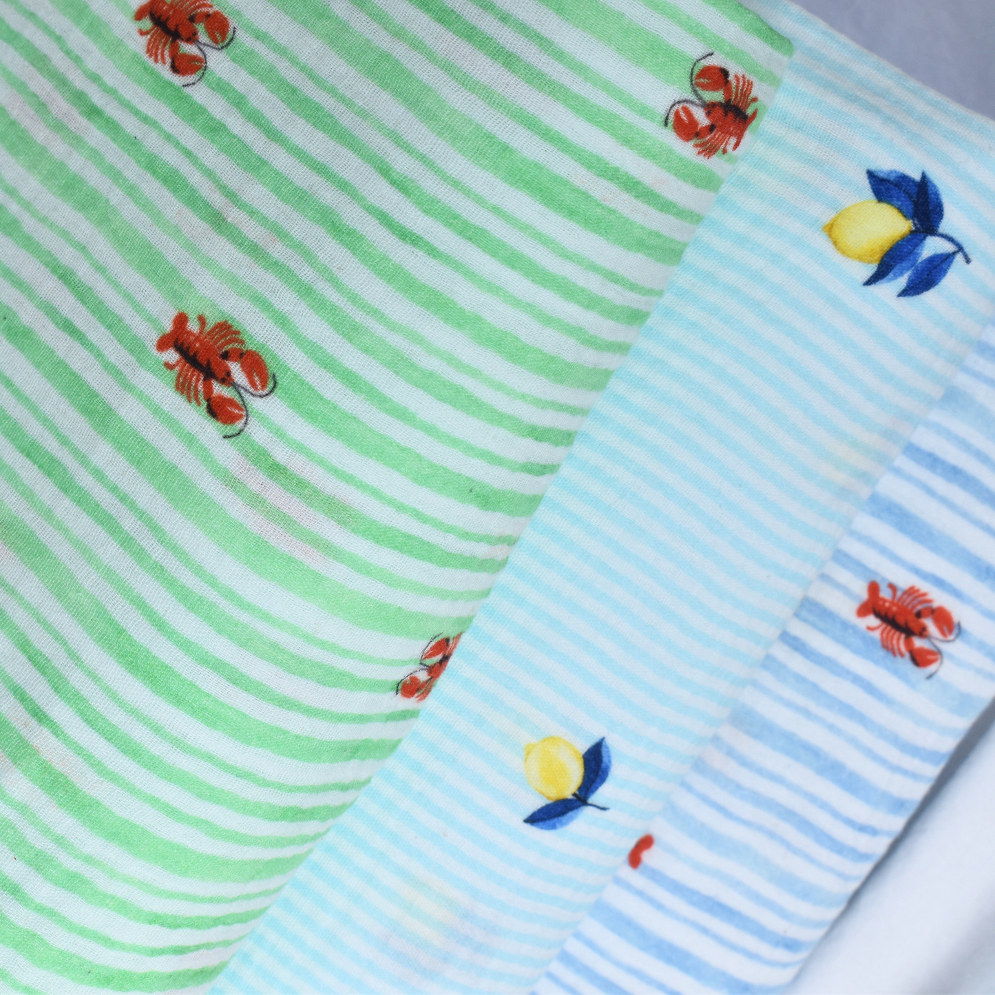 Blue Striped Lemon Cotton Muslin Fabric 120gsm