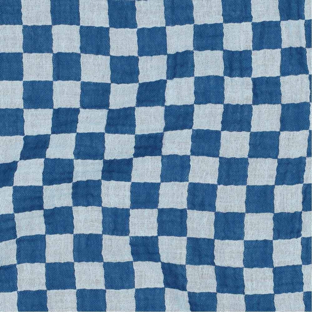 Blue Double Gauze Check Fabric 100% Cotton 120gsm