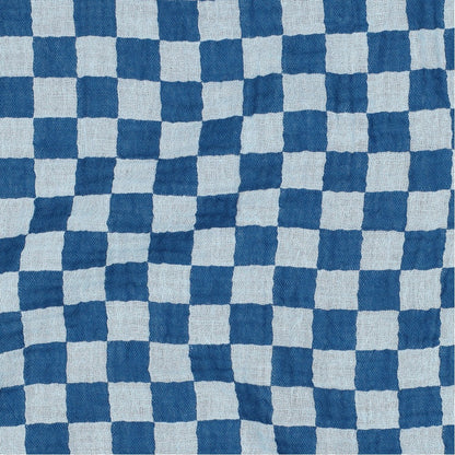 Blue Double Gauze Check Fabric 100% Cotton 120gsm