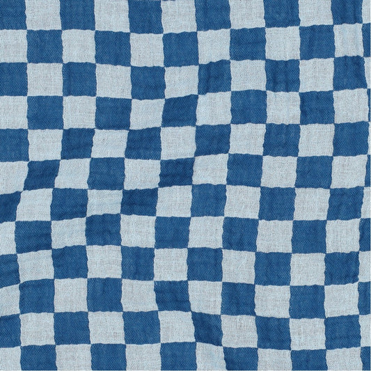 Blue Double Gauze Check Fabric 100% Cotton 120gsm
