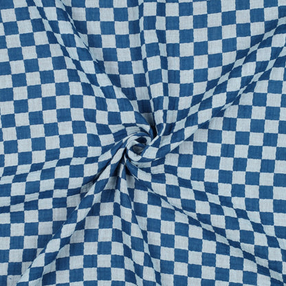 Blue Double Gauze Check Fabric 100% Cotton 120gsm