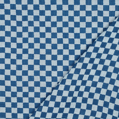 Blue Double Gauze Check Fabric 100% Cotton 120gsm