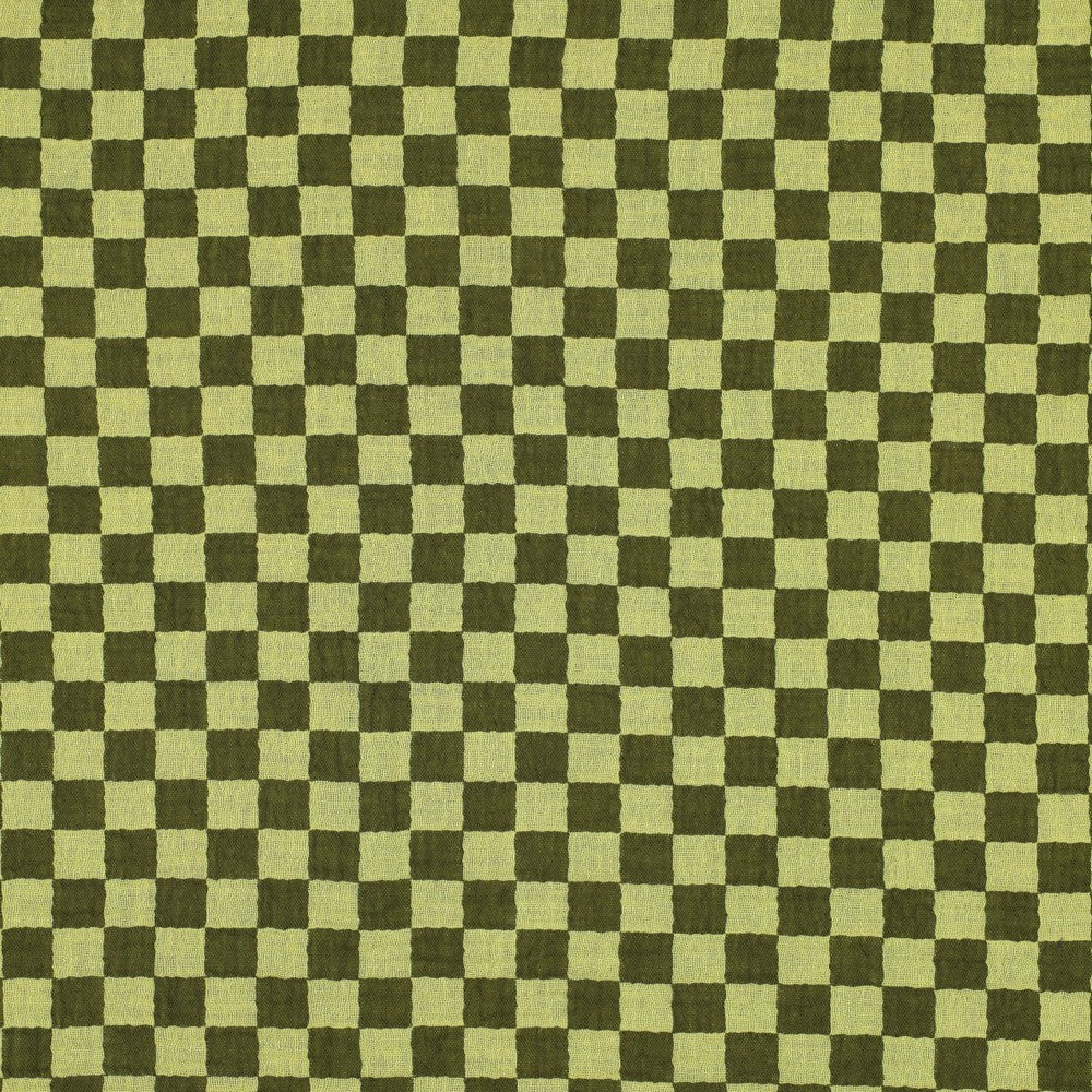 Green Double Gauze Check Fabric 100% Cotton 120gsm