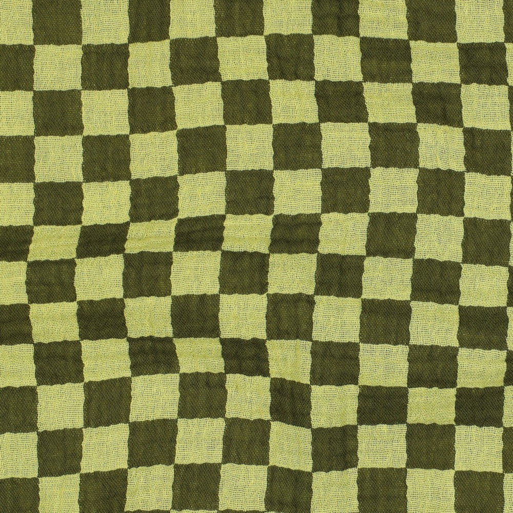 Green Double Gauze Check Fabric 100% Cotton 120gsm