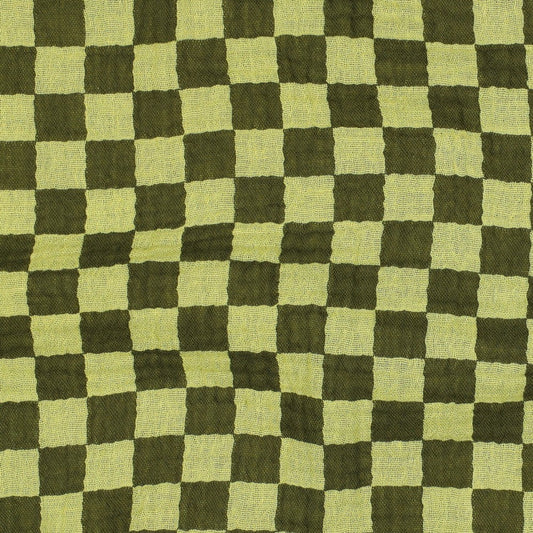 Green Double Gauze Check Fabric 100% Cotton 120gsm