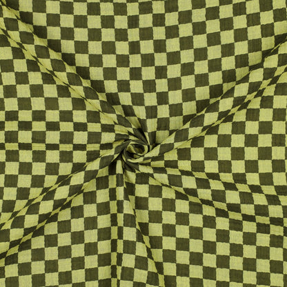 Green Double Gauze Check Fabric 100% Cotton 120gsm