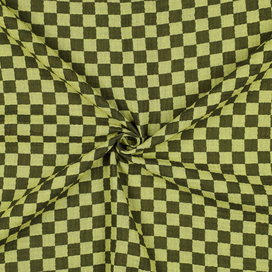 Green Double Gauze Check Fabric 100% Cotton 120gsm