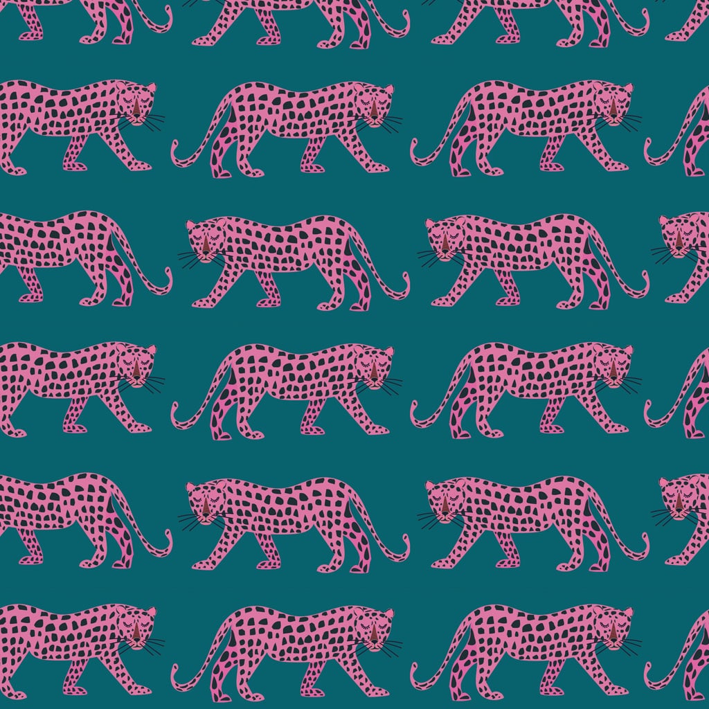 Pink Teal Leopard Cotton Fabric for Quilting and Clothing 145gsm