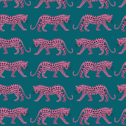 Pink Teal Leopard Cotton Fabric for Quilting and Clothing 145gsm