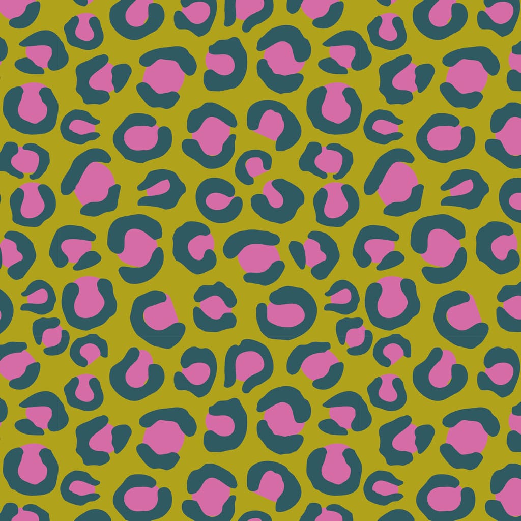Pink Olive Green Leopard Print Cotton Fabric for Quilting and Clothes 145gsm
