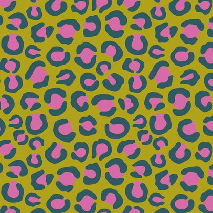 Pink Olive Green Leopard Print Cotton Fabric for Quilting and Clothes 145gsm