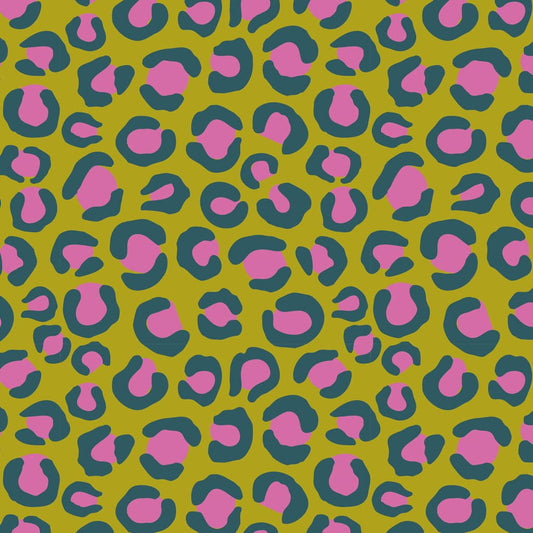 Pink Olive Green Leopard Print Cotton Fabric for Quilting and Clothes 145gsm