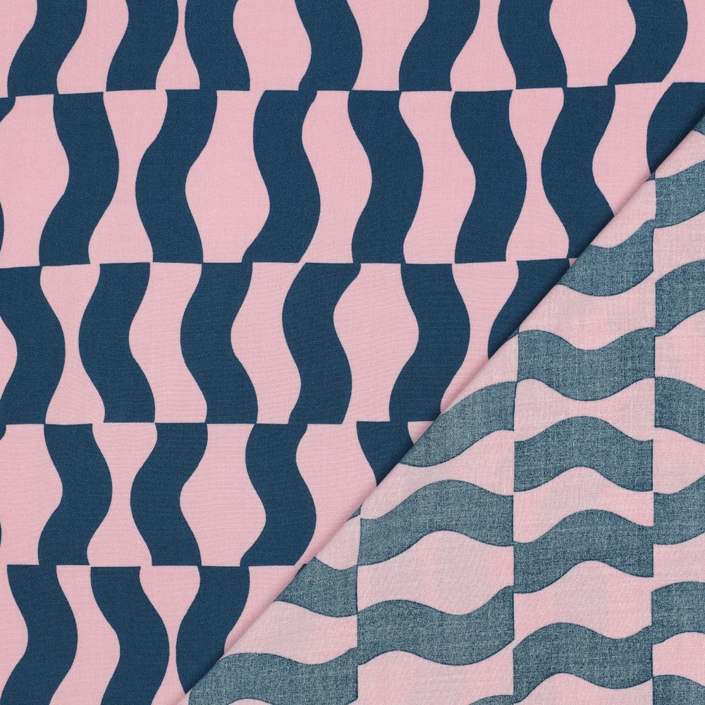 Pink Blue Graphic Geometric ECOVERO™ Viscose Fabric 115gsm