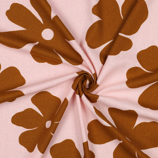 Light Pink Floral Linen Viscose Fabric 185gsm