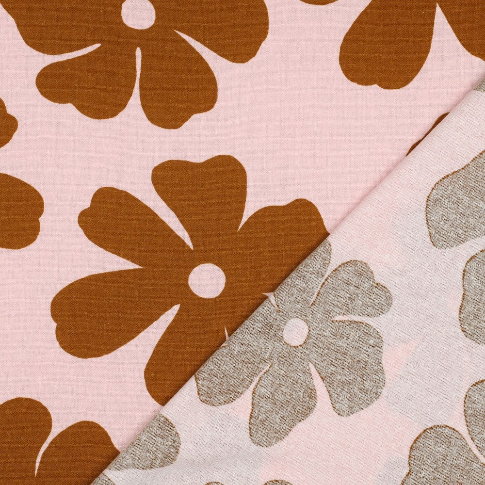 Light Pink Floral Linen Viscose Fabric 185gsm