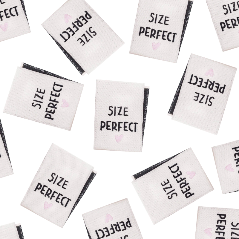 Naailabels "Size Perfect" – Geweven Labels voor Kleding, Set van 4