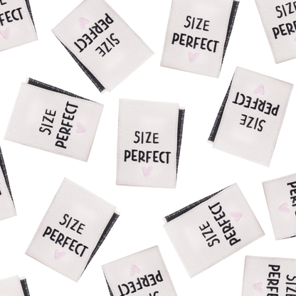 Naailabels "Size Perfect" – Geweven Labels voor Kleding, Set van 4