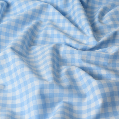 Baby Blue Gingham Check 100% Cotton Poplin Fabric – 110gsm