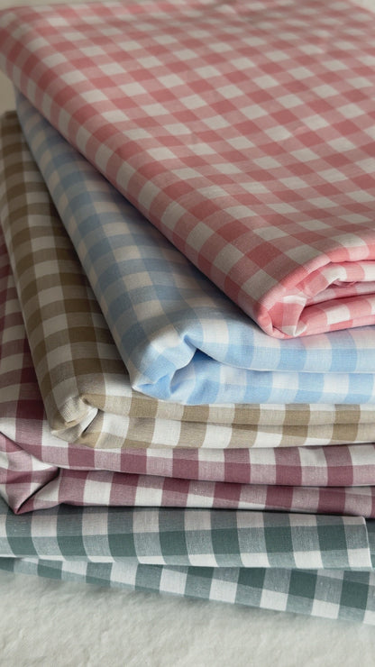 Sand Beige Gingham Check 100% Cotton Poplin Fabric – 110gsm