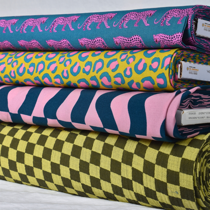 Pink Blue Graphic Geometric ECOVERO™ Viscose Fabric 115gsm