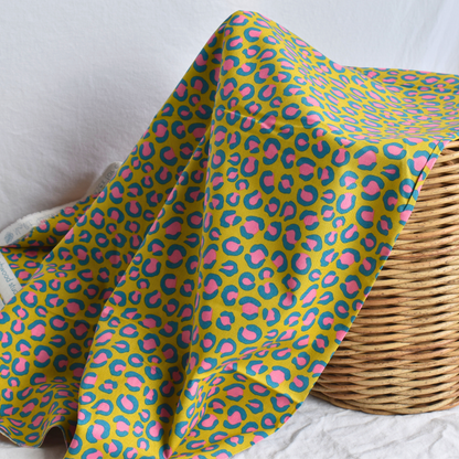 Pink Olive Green Leopard Print Cotton Fabric for Quilting and Clothes 145gsm