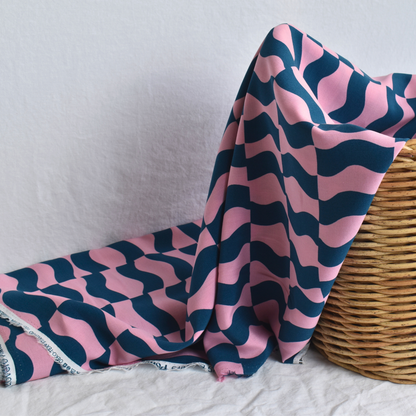 Pink Blue Graphic Geometric ECOVERO™ Viscose Fabric 115gsm