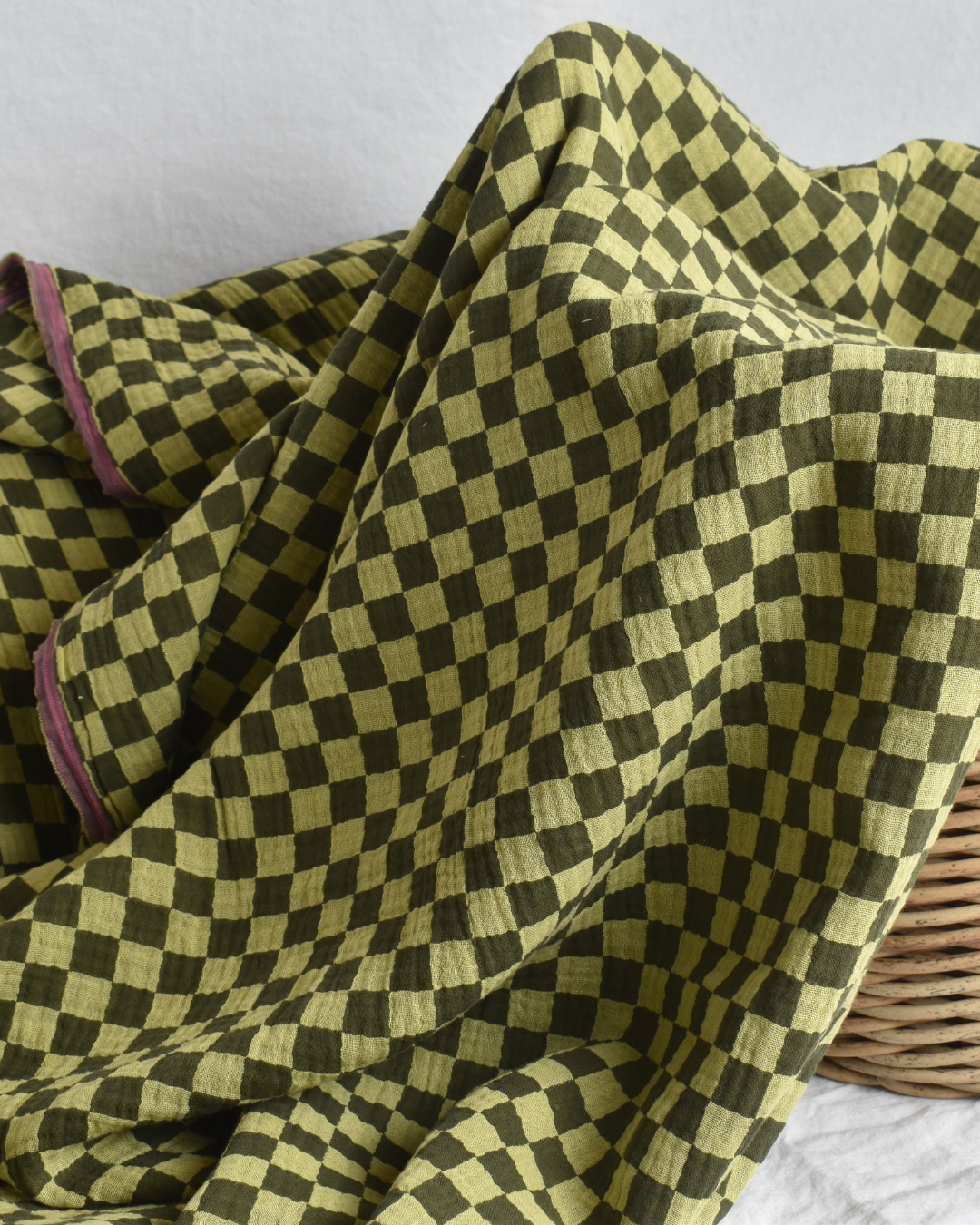 Green Double Gauze Check Fabric 100% Cotton 120gsm